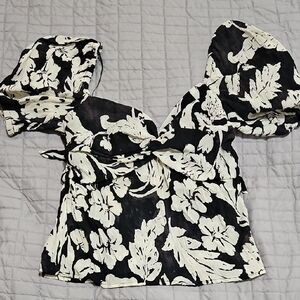 Mango MNG Floral Black and White Women's Top